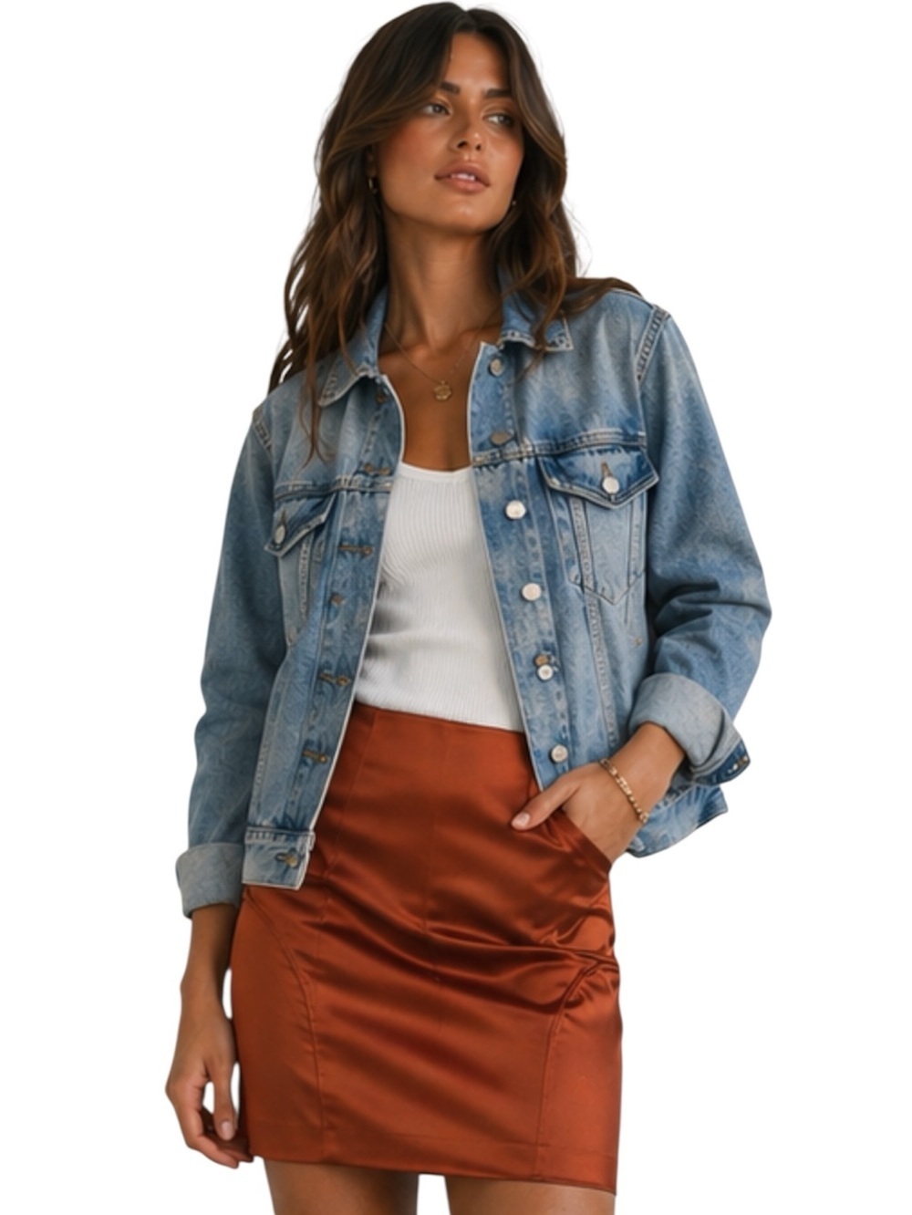 WILFRED ARITZIA BODYCON COPPER SATIN SKIRT